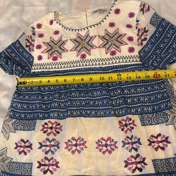 LITTLE‎ WHITE LIES Cornflower Blue Pink Boho Embroidered Stitch Shift Dress - Picture 9 of 11